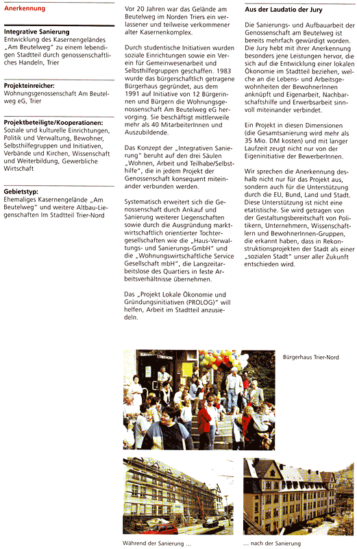 Dokumentation: Preis Soziale Stadt 2000