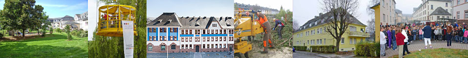 Menschen und Häuser im Stadtviertel